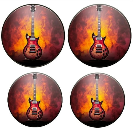 

BaHomeck Electric Stove Burner Covers Set of 4 Round Metal Gas Stove Burner Covers 8 Inch and 10 Inch Kitchen Decor Red And Black Electric Guitar With Flames In The Background