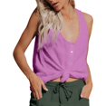 thumbnail image 3 of Womens V Neck Henley Button Front Tank Tops Sleeveless Top Cotton Linen Racerback Tie Front Knot Loose Fit Summer Casual Daily Vest, #02 Light pink, S, 3 of 7