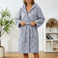 thumbnail image 2 of Kaemgyyd Womens Bathrobe Hooded Nightgown Trendy Print Sleepwear Ladies Fleece Plush Warm Long Robes（Gray,One Size）, 2 of 7
