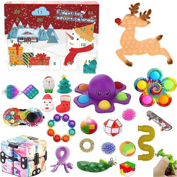 Calendario de Adviento de Navidad para niños, juguetes de Papá Noel, caja de regalo para aliviar el estrés, burbujas de empuje, 2024