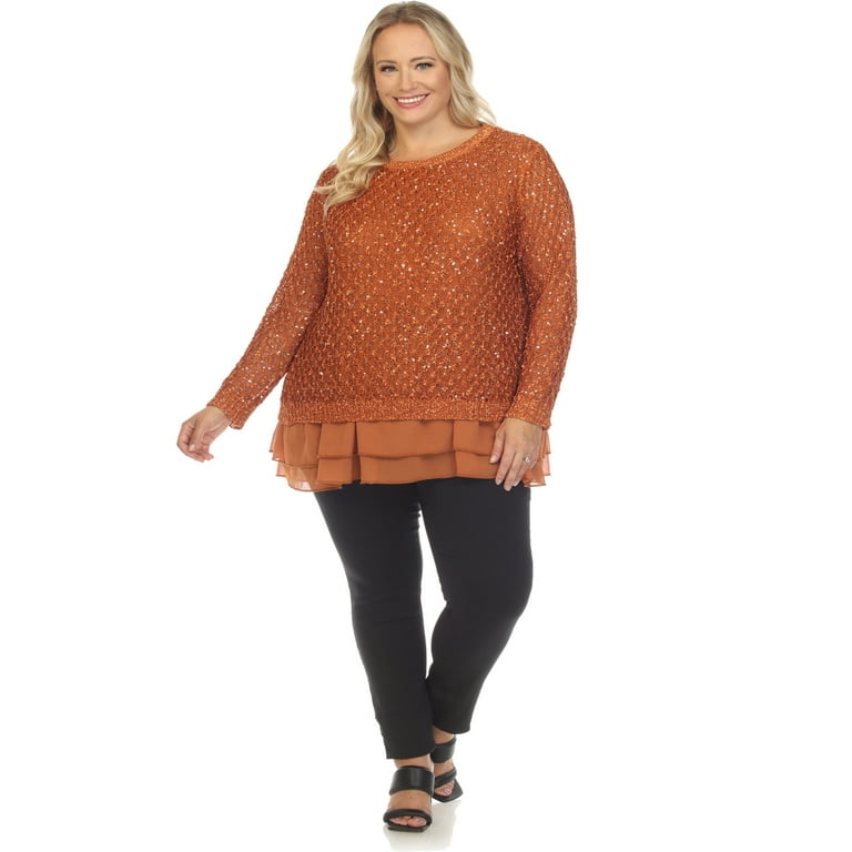 Simply Couture Women's Plus Size Lace Mixed Media Layer Tunic Sweater 