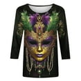 thumbnail image 5 of Cadancy Mardi Gras Shirts for Women Plus Size 3/4 Sleeve Pullover Holiday Tunic Tops Crewneck Trendy Mask Print Rave Party Carnival Tees Outfits, 5 of 5