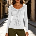 thumbnail image 5 of MYAOYINo Boundaries Womens Ruffle Front Long Sleeve Top V Neck Fitted Slim Fit Blouse, 5 of 9