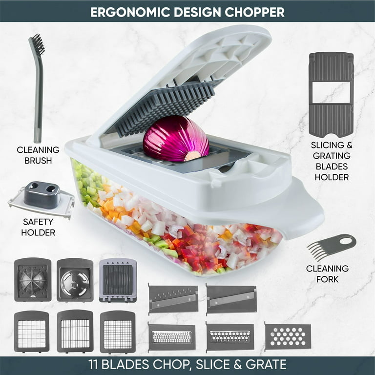 Ruk Multi 22-in-1 Vegetable Chopper - Onion Chopper with Container - Food Veggie Dicer Mandoline Juicer - 11 Blades, Size: 22 in, White