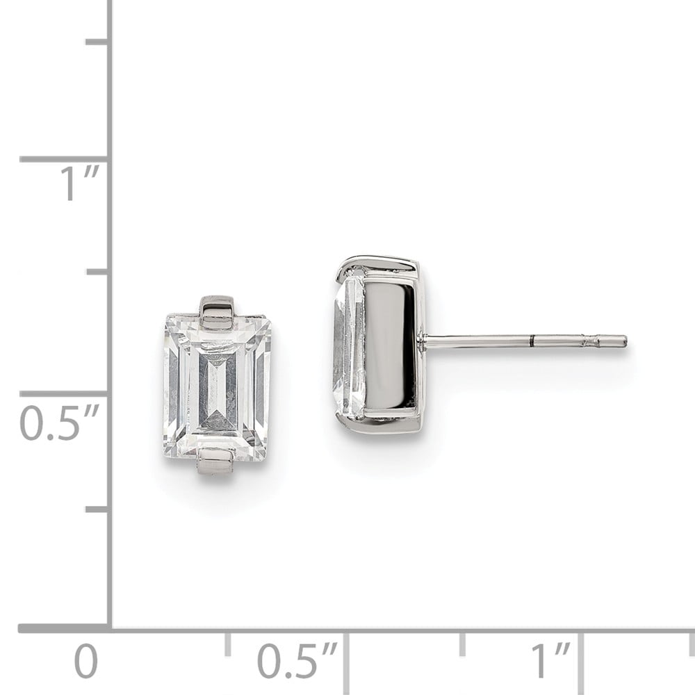 White Stainless Steel Earring Stud Women'S Cubic Zirconia CZ Rectangle Clear 10.21 mm 5.99