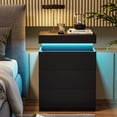 thumbnail image 4 of Nightstand Set of 2 with Charging Station,LED Lights,Sliding Top ,Bedside Table with 3 Drawers for Bedroom,Black, 4 of 11