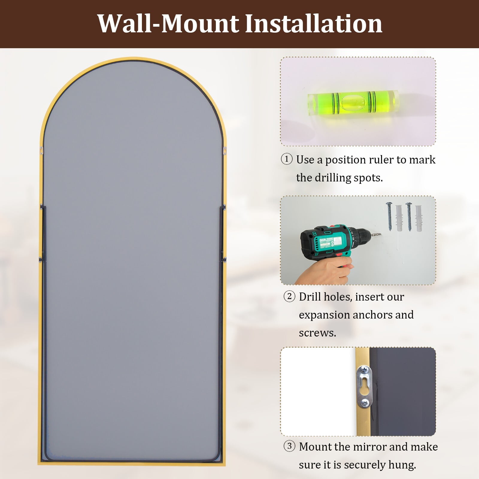 Easy4Home 76"x34" Arched Full Length Mirror Freestading Full Body Floor Mirror, Gold