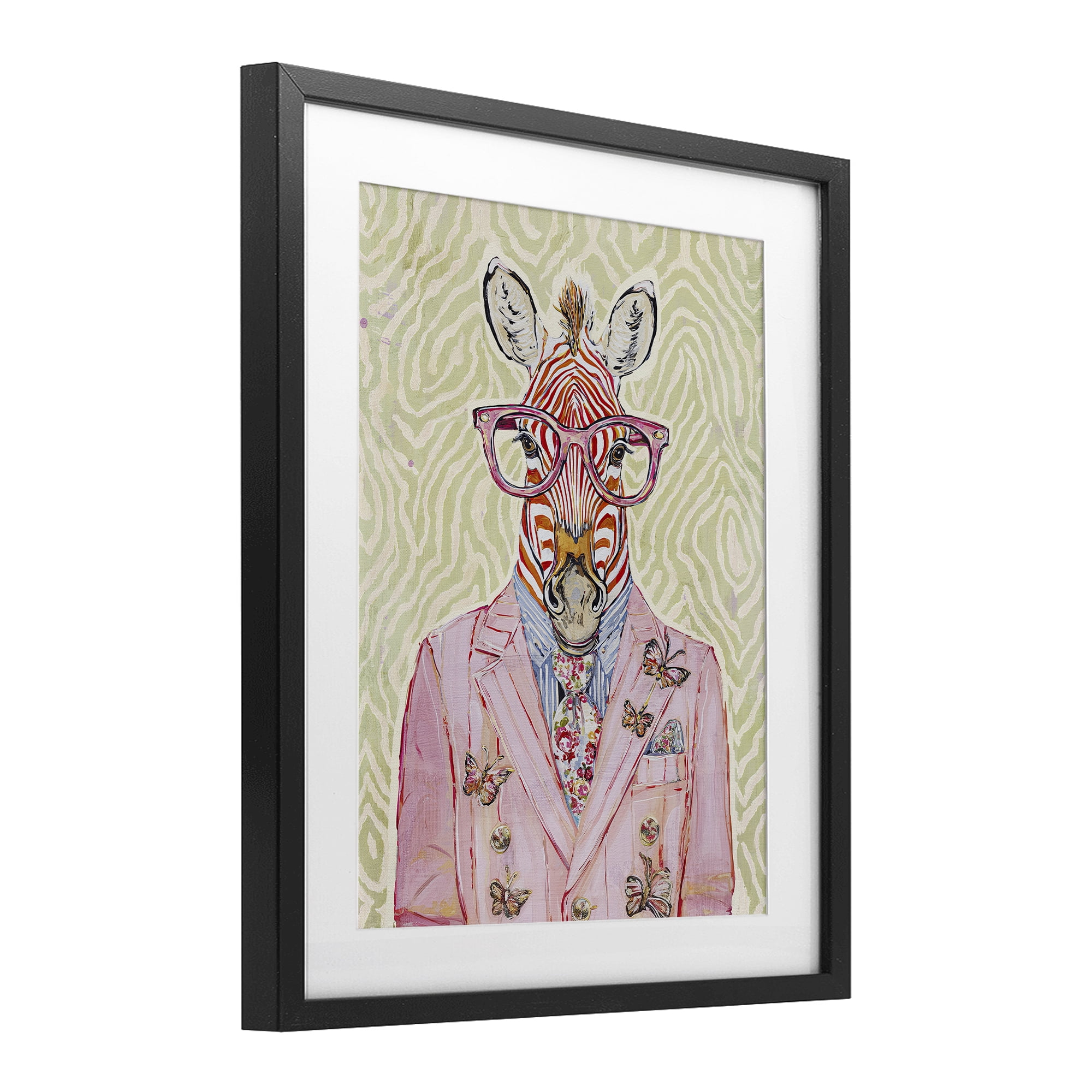 Stupell Industries Pink Zebra over Green Black Framed Print Under Glass, design by Svetlana Aleynikova