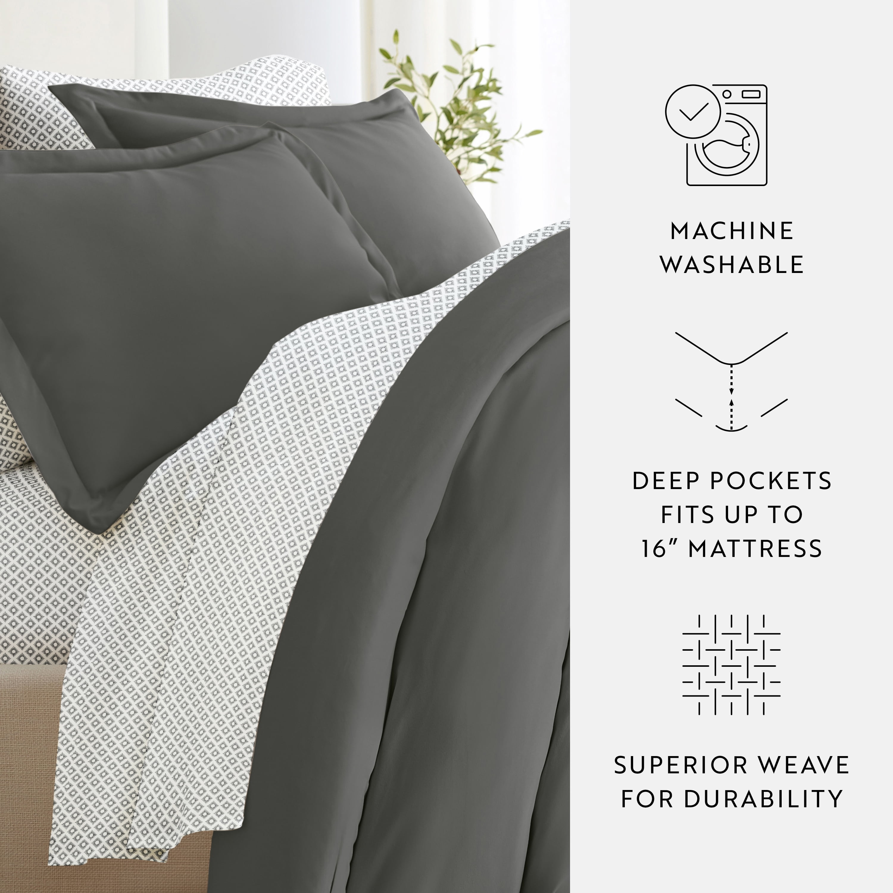 Noble Linens 7 Piece Solid Duvet Bundle in Gray, Twin