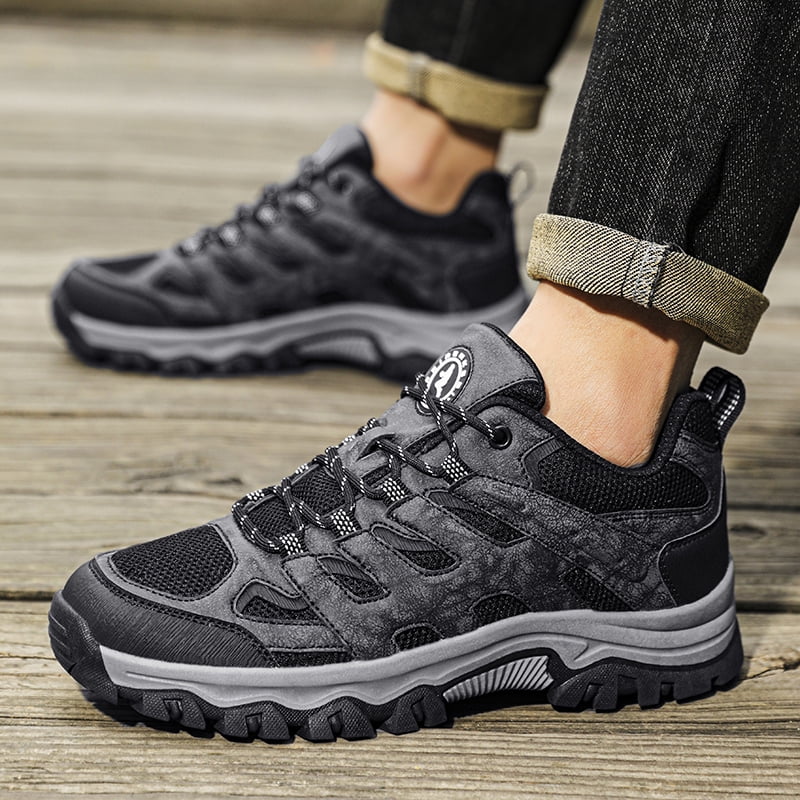 Men's Suede & Mesh Hiking Shoes, Breathable Outdoor Trail Sneakers, Non-Slip Rubber Outsole, Shock Absorption Comfortable Footwear for Trekking, Camping, and Daily Outdoor Activities