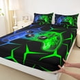 thumbnail image 5 of meiyoeat Neon Blue-Green Flame Game Controller Full Size Sheets for Kids Boys, Dual-Tone Geometric Gaming Bed Sheets, 4-Piece, 1 Flat Sheet, 1 Fitted Sheet and 2 Pillowcases, 5 of 6