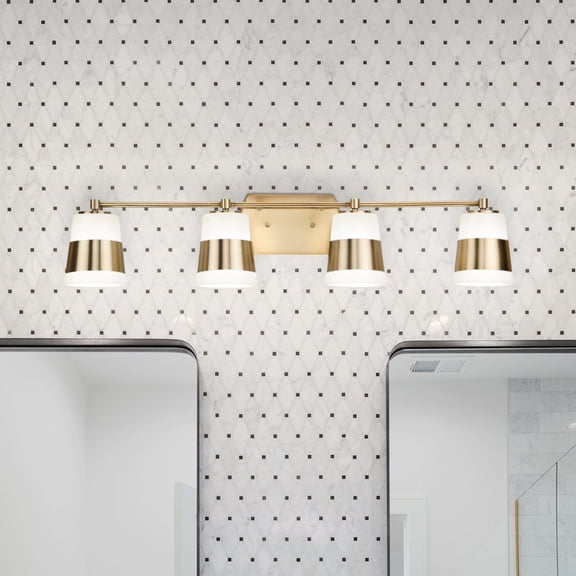 Luxury Modern Bath Light, Small Size: 7''H x 6.75''W, with Mid Century Modern Style Elements, Vintage Brass Finish, UHP4650 from the Rheine Collection by Urban Ambiance