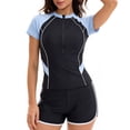 thumbnail image 5 of uvwlwu Women Half Zip Color Block Rash Guard Two Piece Swimsuit with Shorts,XL, 5 of 7