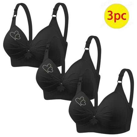 Womens Bras No Underwire Wireless Seamless Bra Ndbuld 3PC Woman s Printing Gathered Together Large Size Daily Bra Underwear No Rims Summer Savings Black 2XL