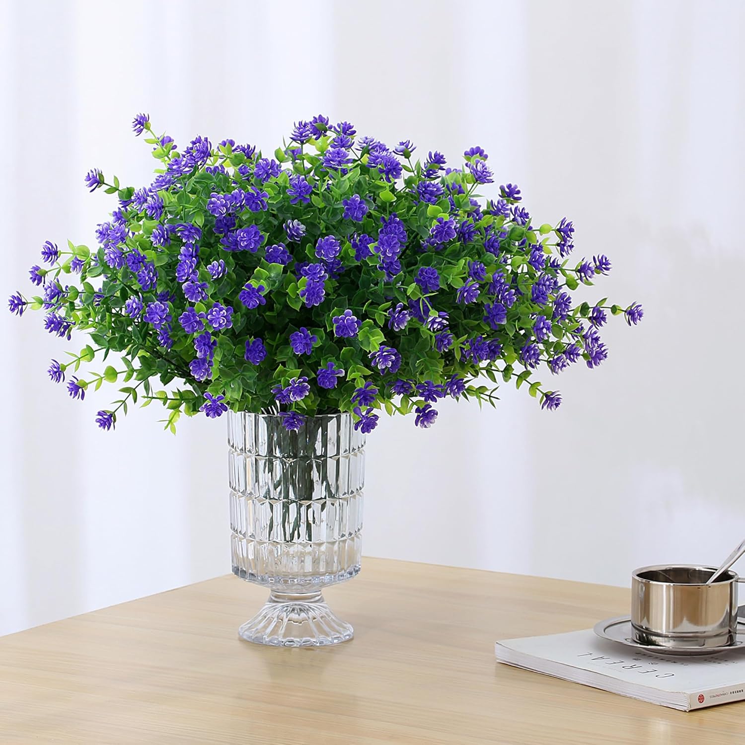 8 Bundles Purple Artificial Flowers Outdoor Fake Flower Plastic UV Resistant Shrubs Greenery Plants Hanging Decorations Garden Porch Window Box Farmhouse Outside Summer Indoor Decor