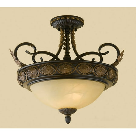AF Lighting Round Table 2-Light Semi-Flush with Frosted Alabaster Glass Shade, Gilded Iron