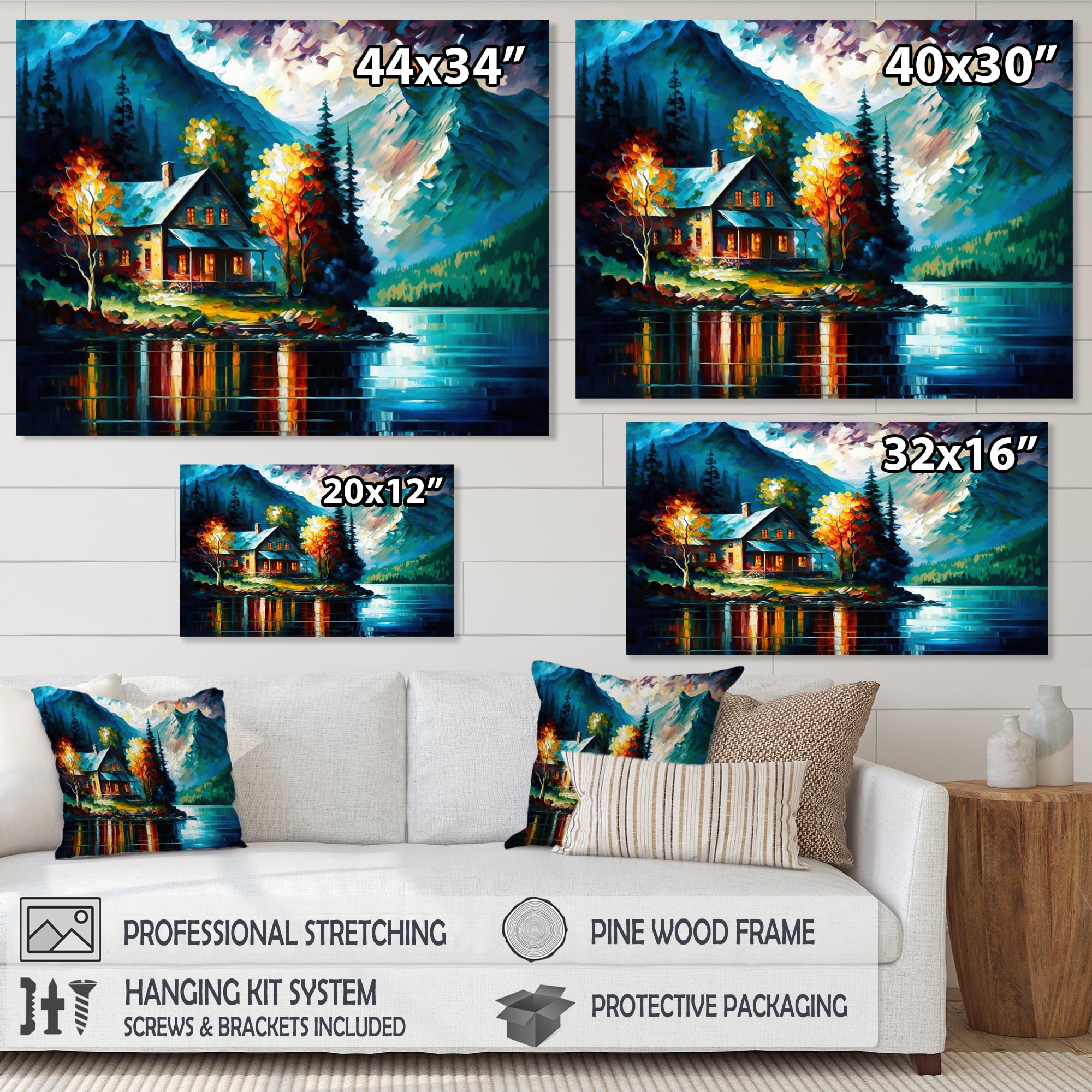 Designart Colorful Lakehouse By The Lake II Canvas Wall Art
