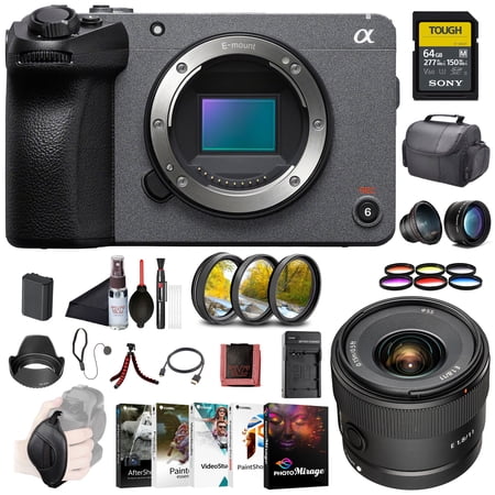 Sony FX30 Cinema Line Camera Body (ILME-FX30B) – 26MP APS-C Sensor | 4K Super 35 Recording | Sony E 11mm Lens  64GB SF-G Tough Card Filter Kit Wide Angle Lens Color Filter Kit Bag and More