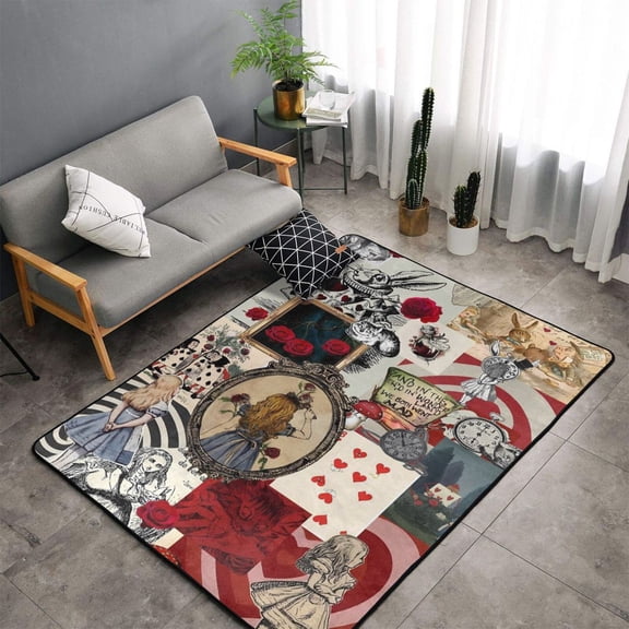 Area Rugs Soft Non-Slip Floor Mats Alice in Wonderland Carpets Doormat for Living Room Bedroom Decor 60"x39"