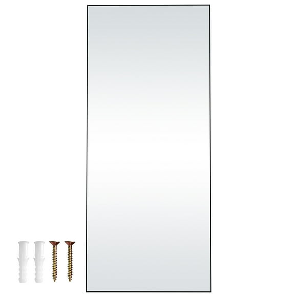 KFFKFF Comprehensive Mirror, 71'' x 31'', Oversized Upright, Suspended or Inclined Rectangular Ground Mirror with Reinforced Glass and Aluminum Alloy Edging, Black