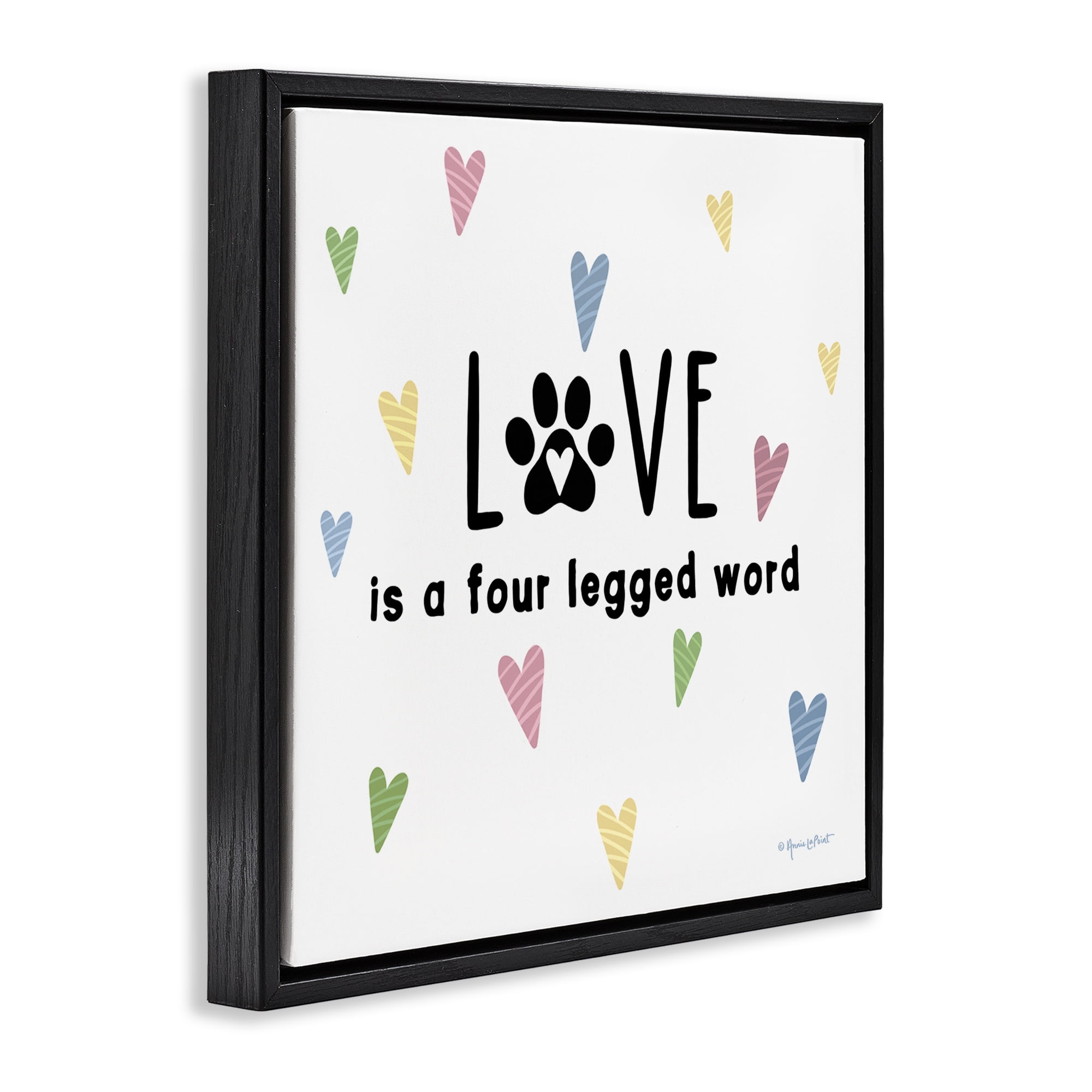 Stupell Industries Love Four Legged Novelty & Humor Painting Black Floater Framed Canvas Art Print Wall Art, 25 x 25