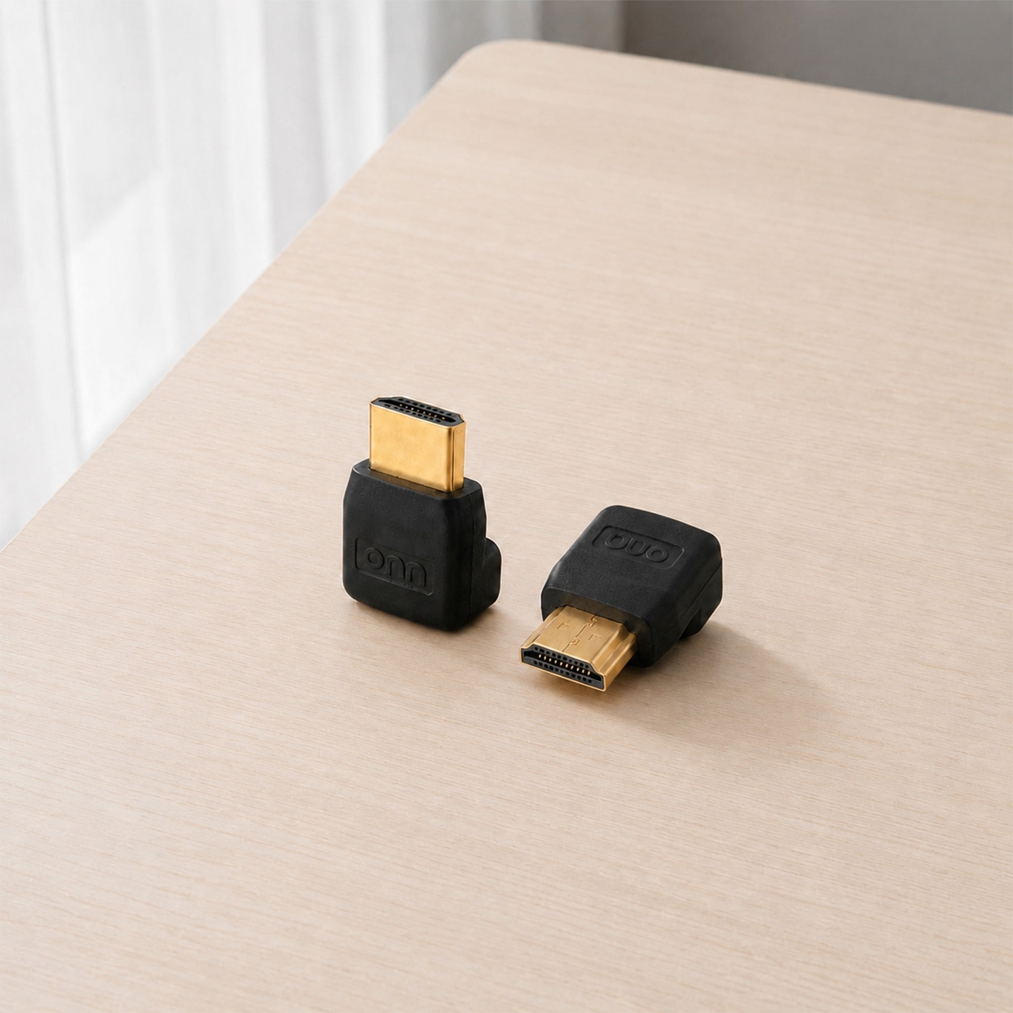 onn. HDMI Right Angle Adapter, 90° & 270° Male-to-Female HDMI Connectors, 4K -  60Hz, 18 Gbps, 2 Pack, Gold-Plated