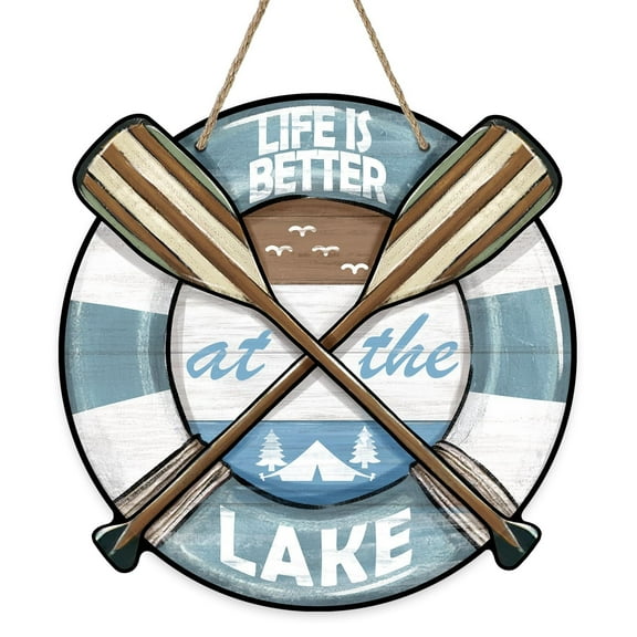 Spring Summer Boat Front Door Sign Life Is Better at The Lake Wood Door Hanger Outdoor Outside Porch Lakehouse Farmhouse Wooden Wreath Indoor Wall Hanging Decoration