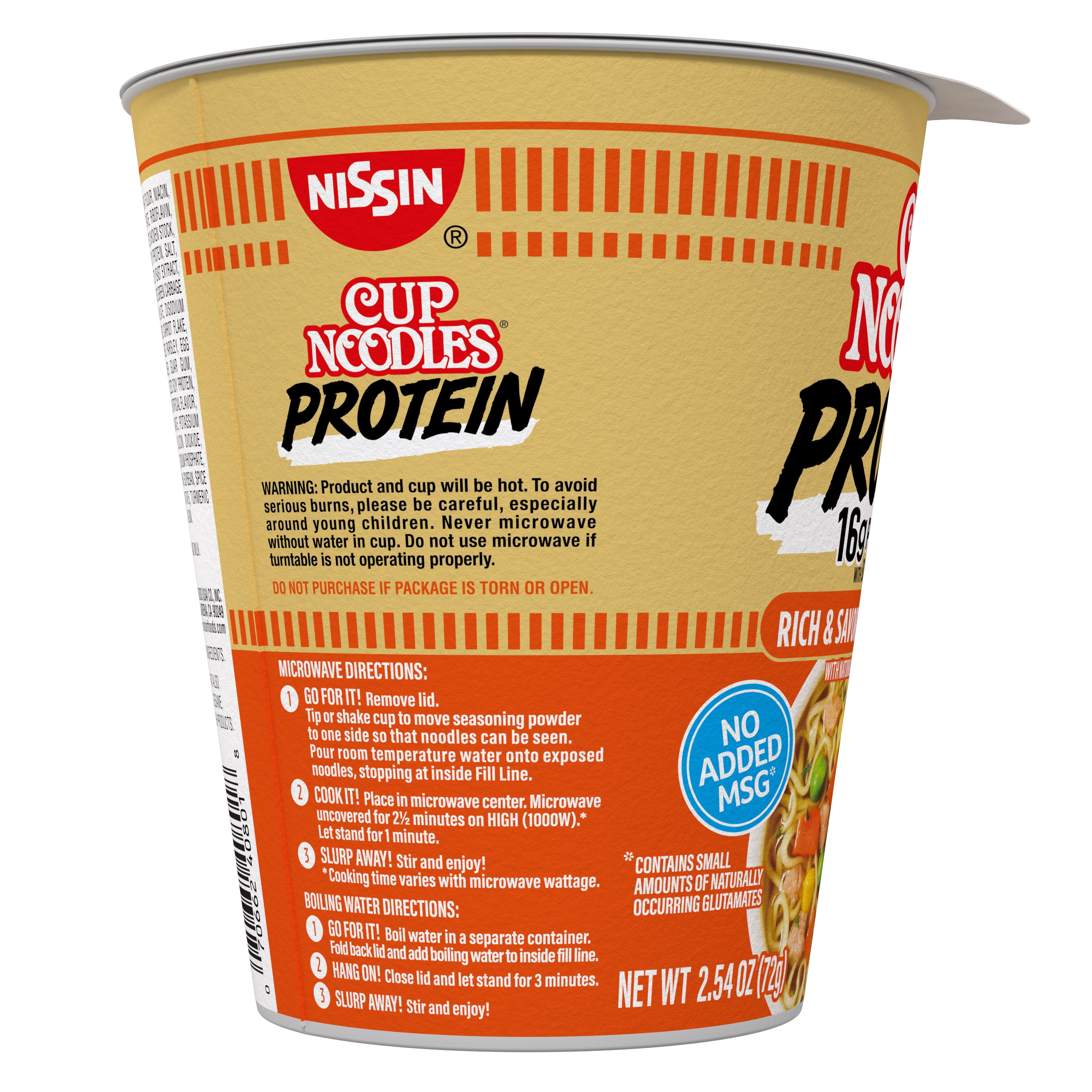 Nissin Cup Noodles Protein Ramen, Chicken Flavor with Bone Broth, 16g Protein, 2.54 Ounce Cup