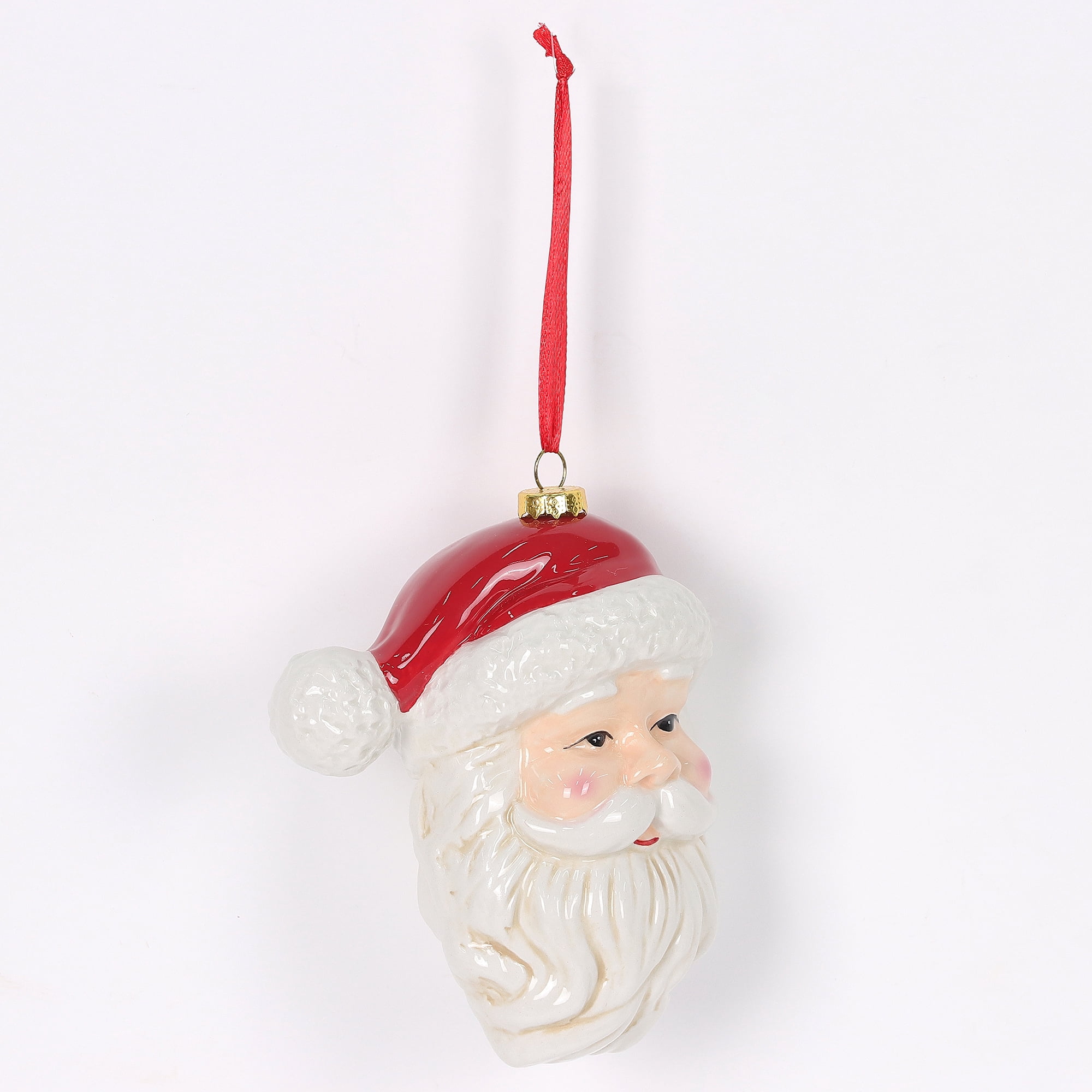 White and Red Ceramic Santa Christmas Ornament, 5.3", by Holiday Time