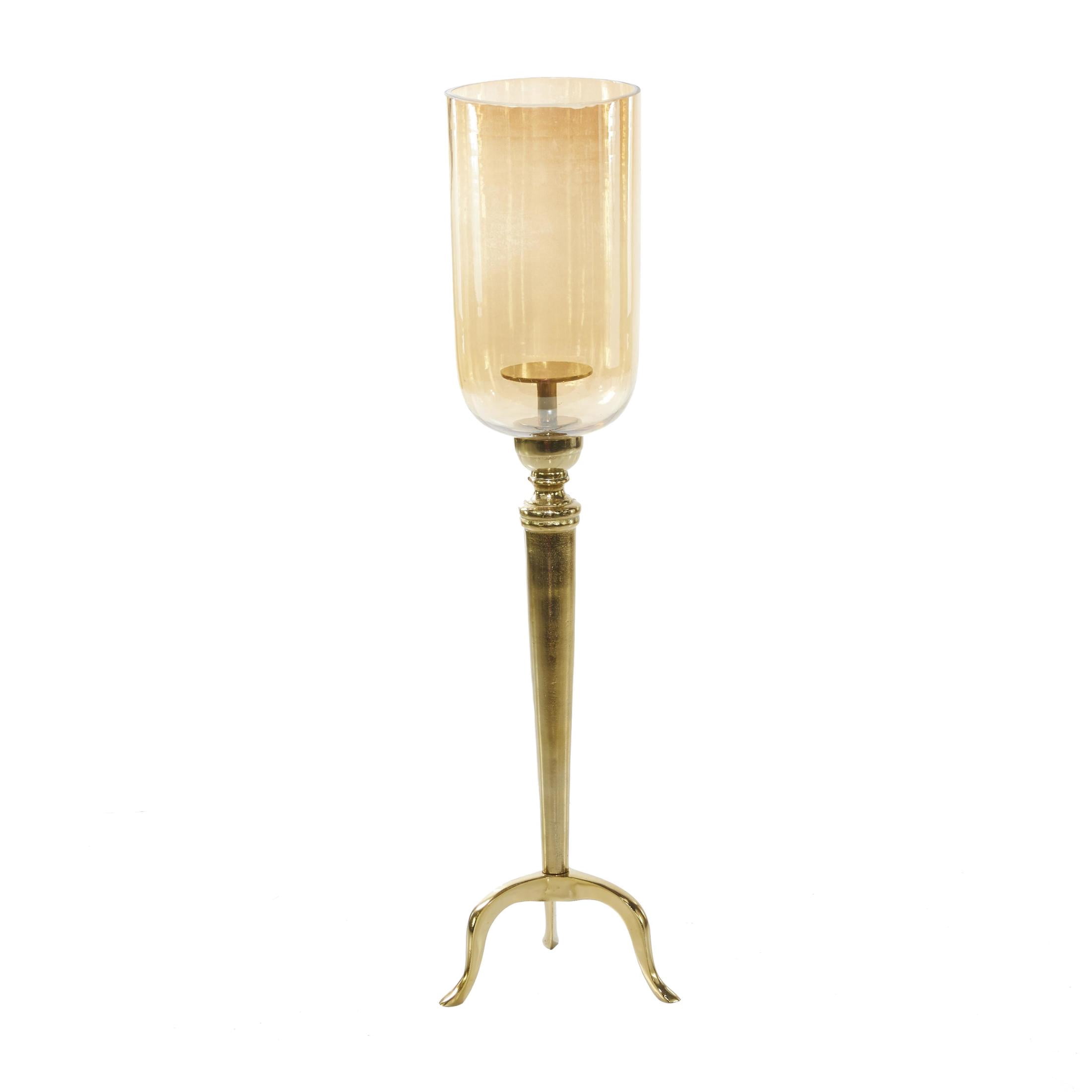 DecMode Gold Aluminum Metal Single Candle Hurricane Lamp
