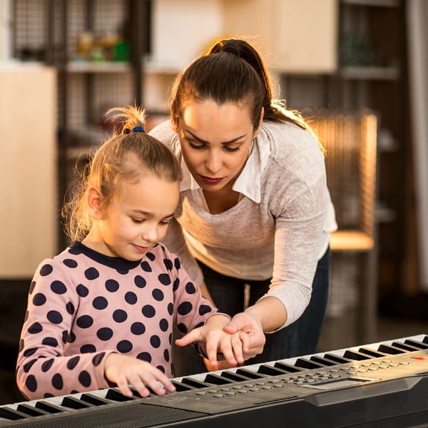 61 Key Keyboard with Piano Stand, Piano Bench, Built In Speakers, Headphone, Microphone, Music Rest, LED Screen, 3 Teaching Modes for Beginners