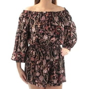Free People Womens Floral Off-The-Shoulder Romper Jumpsuit blackcombo L