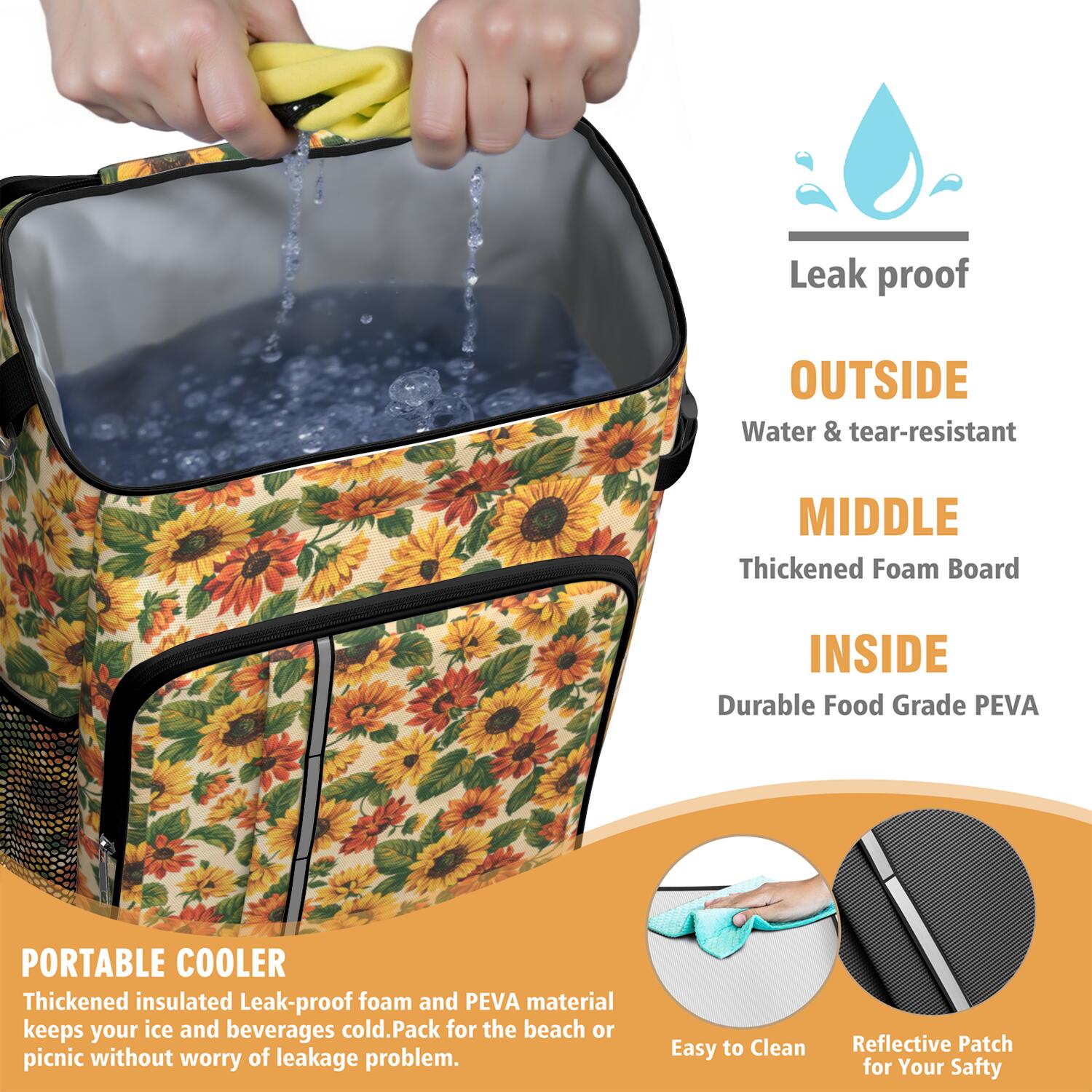 Travel Cooler Bag - Sunflower Camping Beer Cooler Backpack with Bottle Opener- Waterproof Insulated Picnic Backpacks - Cooler Bag for Beach