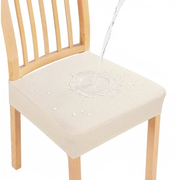 JUNLIN Waterproof Seat Covers for Dining Room Chairs,Removable and Washable(Set of 6,Beige)