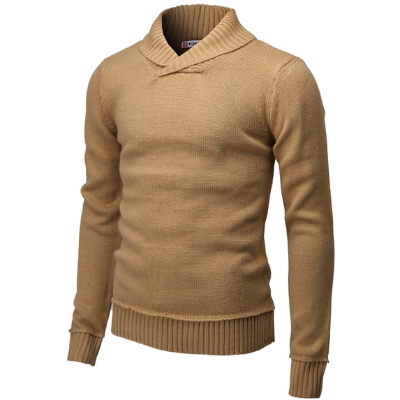 Mens Casual Slim Fit Knitted Pullover Sweaters Shawl Collar Solid Patterned Long Sleeve (CMOSWL077)