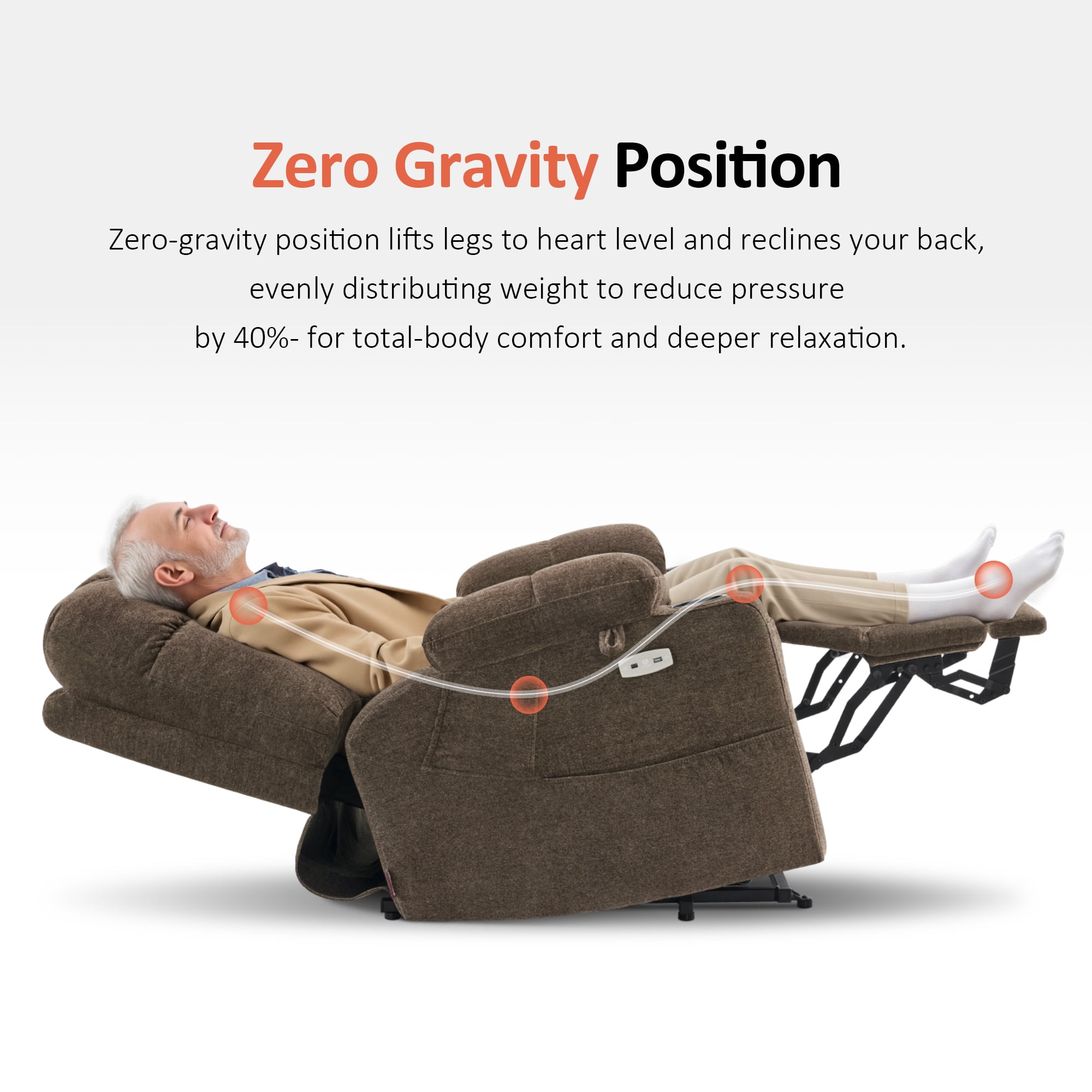 MCombo 27.2" Extra Wide Dual Motor Lift Chair, Dual Zone Heat, Infinite Position Recliner for Elderly, Brown Fabric
