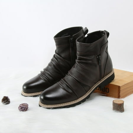 

Cathalem Leather Dress Shoes for Men Bottom Mens Shoes High Top Leather Boots Retro Style Vintage Short Boots Formal Wear for Men Coffee 11.5