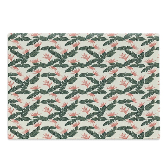 Jungle Cutting Board, Retro Style Island Nature Pattern with Leaves Bird of Paradise Flowers, Decorative Tempered Glass Cutting and Serving Board, Large Size, Army Green Coral Ivory, by Ambesonne