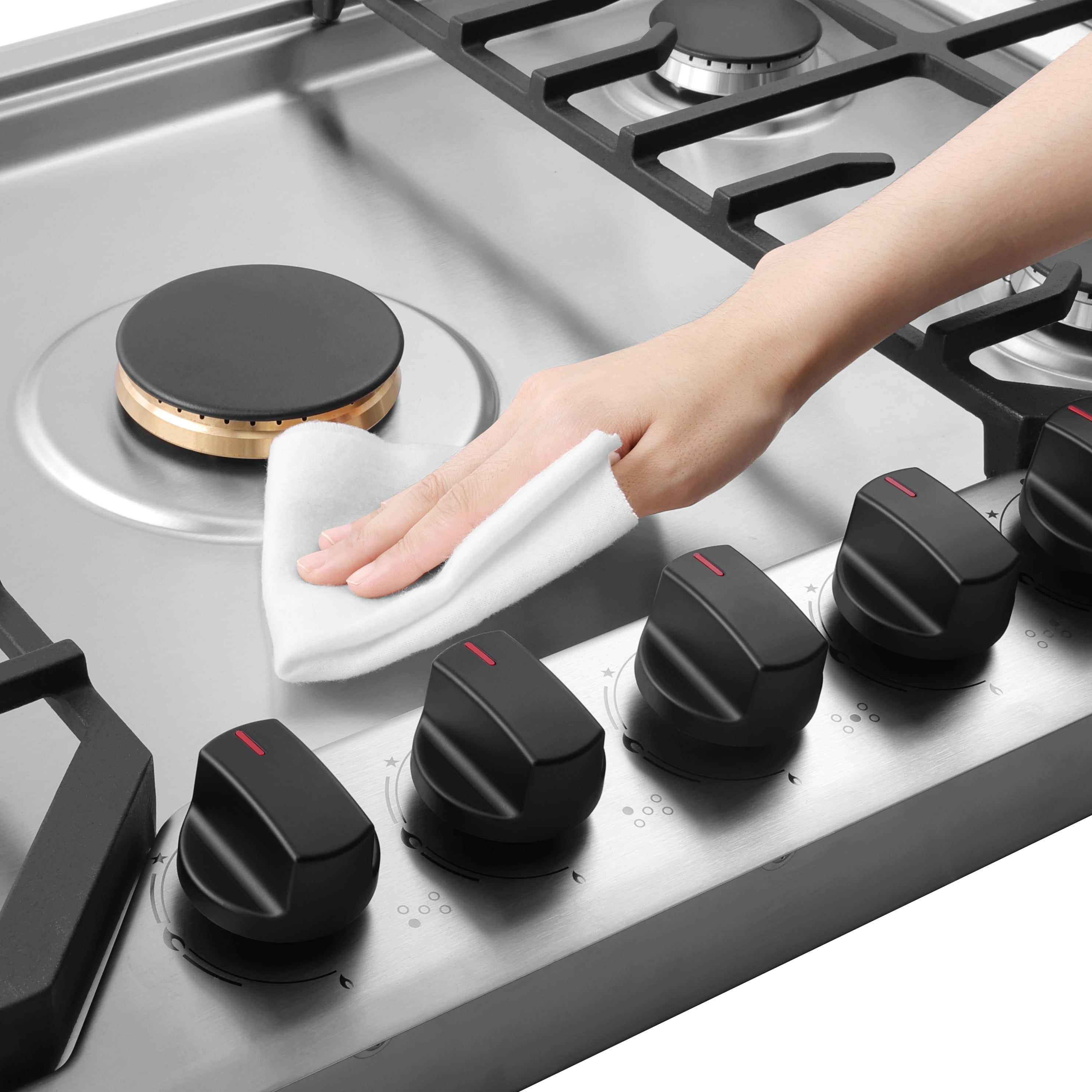ROBAM 36-Inch Gas Cooktop 5 Burners, 304 Stainless Steel Built-in Gas Stove Top, 50,000 BTU with 15,000 BTU Wok Burner, Full Brass Burners, Flame Failure Protection, NG/LPG Convertible, 7G9H50