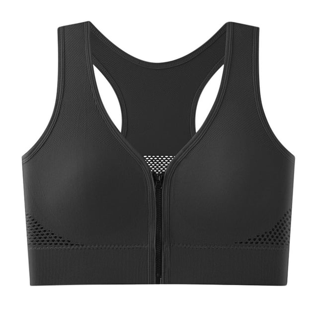 Xfvqtps Front Zipper Sports Bra for Women Mesh Breathable Racerback Yoga Workout High Impact Sports Bra Dark Gray