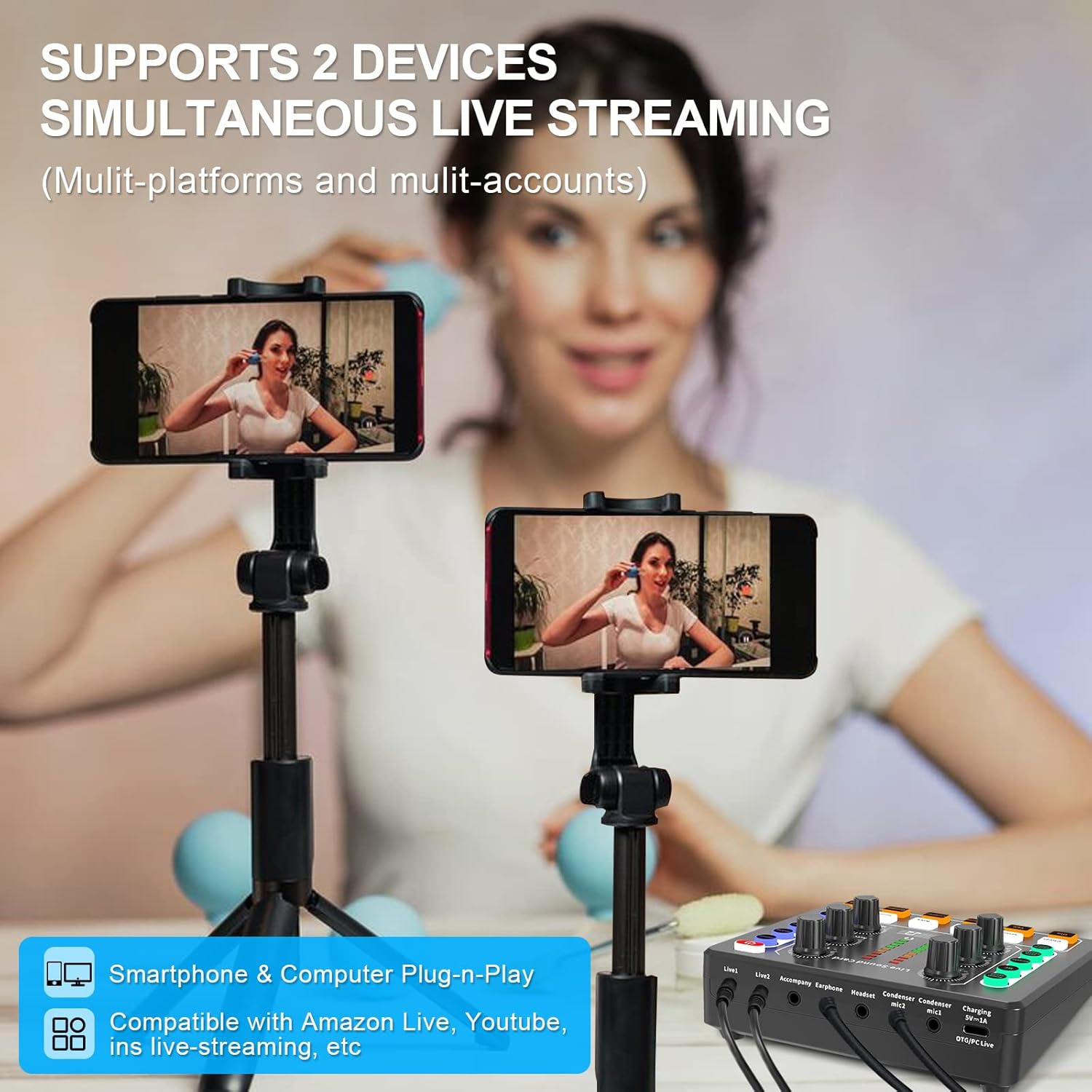 Podcast Equipment Bundle,Live Sound Card Kit,Audio Mixer with BM-800 Condenser Microphone,XLR Microphone Interface,Podcast Microphone Bundle for Laptop,Computer,Vlog,Living Broadcast,Live Streaming