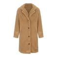 thumbnail image 4 of XFLWAM Women's Fuzzy Sherpa Fleece Lapel Open Front Long Cardigan Coat Solid Color Button Faux Fur Warm Winter Outwear Jackets Brown XL, 4 of 6