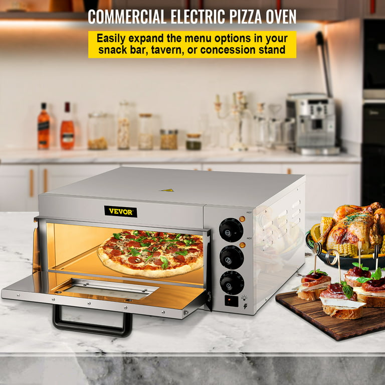 VEVOR Electric Countertop Pizza Oven 12-Inch 1500W Commercial Pizza Oven with 0-60 Minutes Timer Stainless Steel Pizza Maker with Removable Crumb