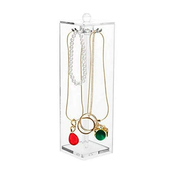 Stock Your Home Long Necklace Holder with 12 Hooks - Acrylic Jewelry Organizer Necklaces Stand and Display Case - Jewelry Box for Chains - Necklace Holder Box for Dressers & Vanity Tables, Clear
