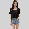thumbnail image 2 of Women's Square Neck Top with Puff Short Sleeves and Ruffled Cuffs - Large, Black, 2 of 6