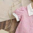 thumbnail image 5 of Huowey Girls Baby Classic Dresses Plaid Floral Embroidery Button Summer A-Line Dress Polo Collar Short Puff Sleeves Comfortable Casual Outfit Fashionable Dailywear,Pink,6-12 Months, 5 of 6