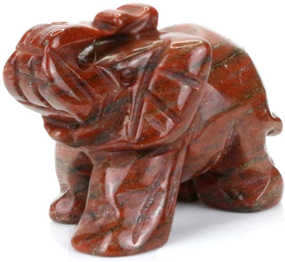 50mm Carved Mixed gemstone crystal obsidian aventurine elephant animal figurine 