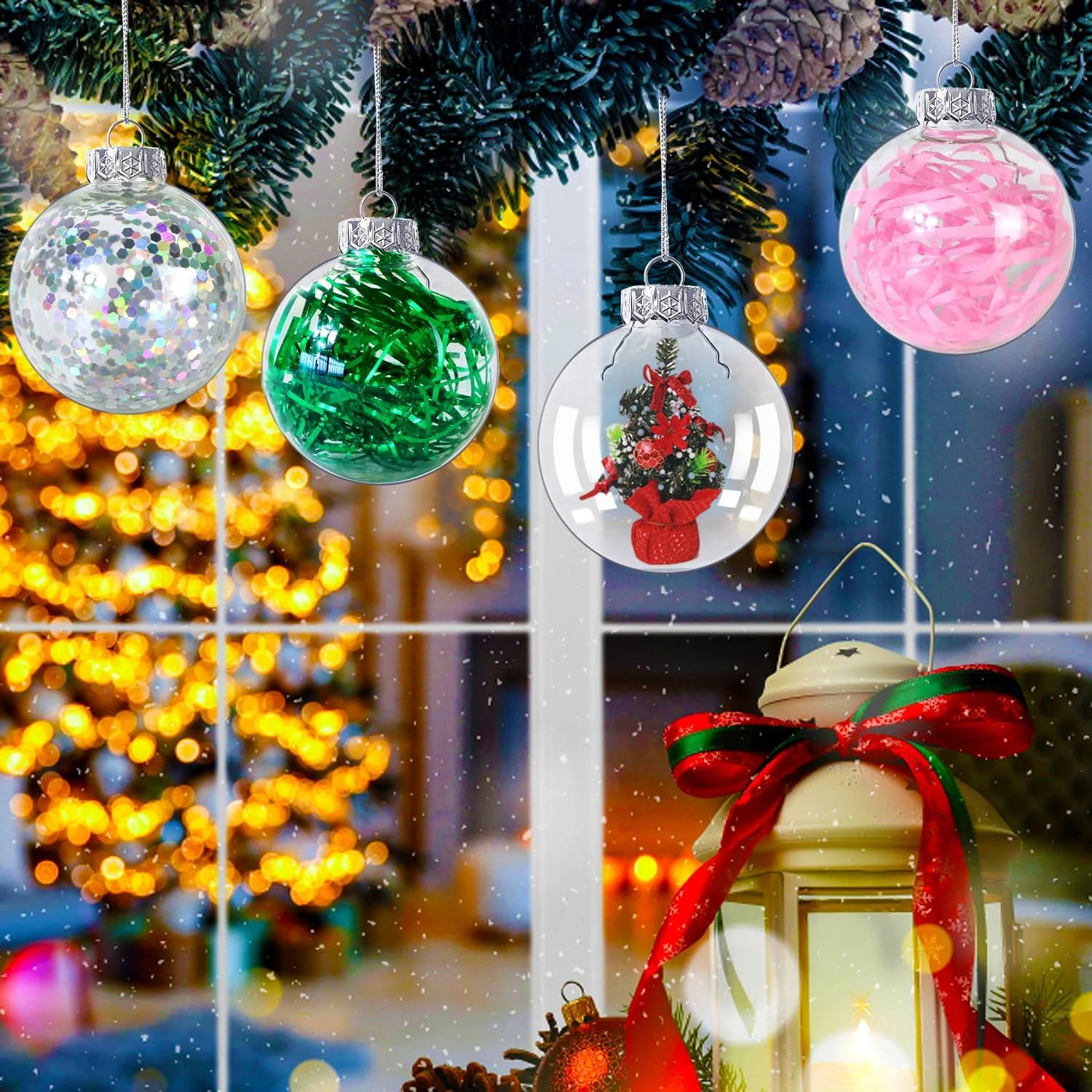 12 Pcs Fillable Christmas DIY Ornaments,Clear Plastic Ornaments Balls,2.36 inch Flat Disc Balls Ornament,Christmas Tree Decoration,Christmas Balls for Wedding Festival Party Decor Craft Projects