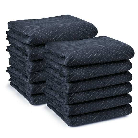 GETHFS 12-Pack Moving Blankets – 80" x 72" Pro Economy Furniture Pads, Heavy Duty Dual-Sided Packing Blankets for Moving, Storage, Floor & Furniture Protection, Navy & Black