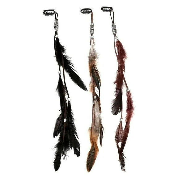 3PCS Hair Feathers Clip In Extensions with Braided Beads for Women - for and Summer Festivals 3PCS